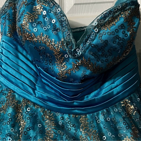 Tony Bowls Turqoise Blue Green Ballgown 16 - Picture 3 of 4